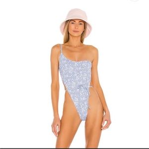 Frankies Bikinis NWT one piece bathing suit. Blue pink yellow flowers size Large